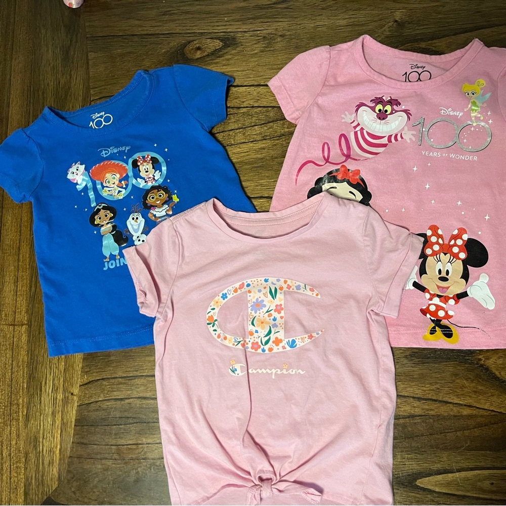 6 Girls top bundle- Disney, Champion Girls T-Shirt and Children’s Place tanks.